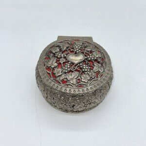 Vintage Metal Ornate Jewelry Trinket Box Heart Velvet Lined Japan
